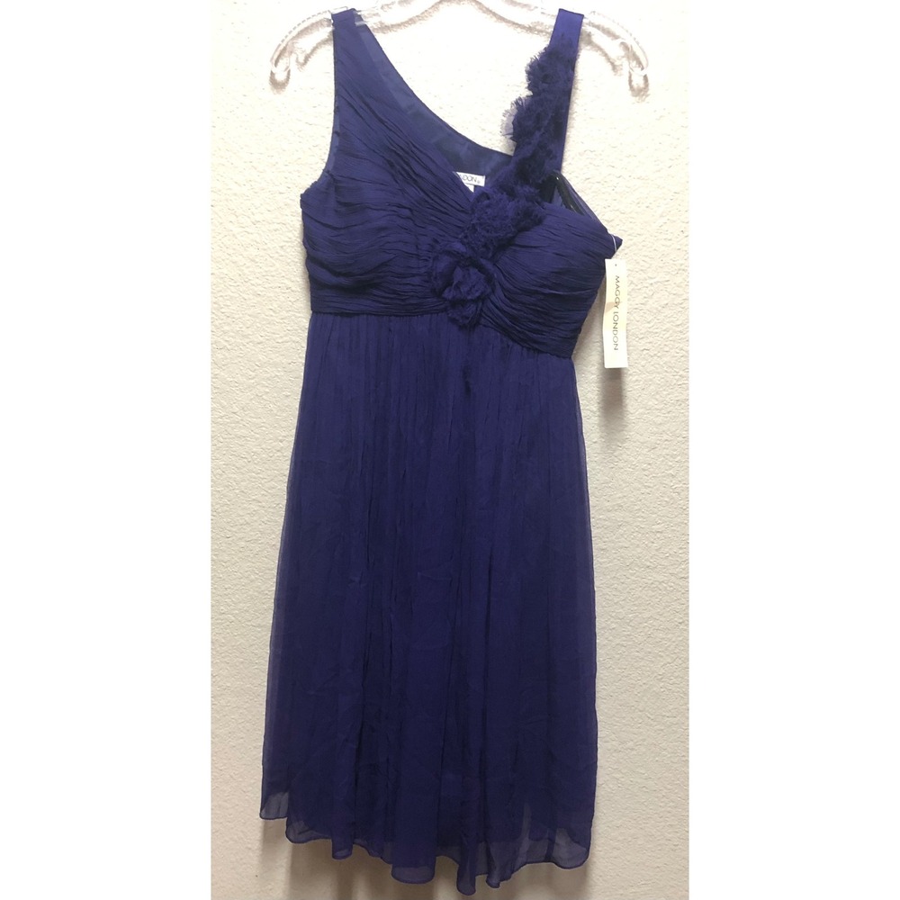 Maggy London Purple 100% Silk One Shoulder Floral Cocktail Dress NWT 6